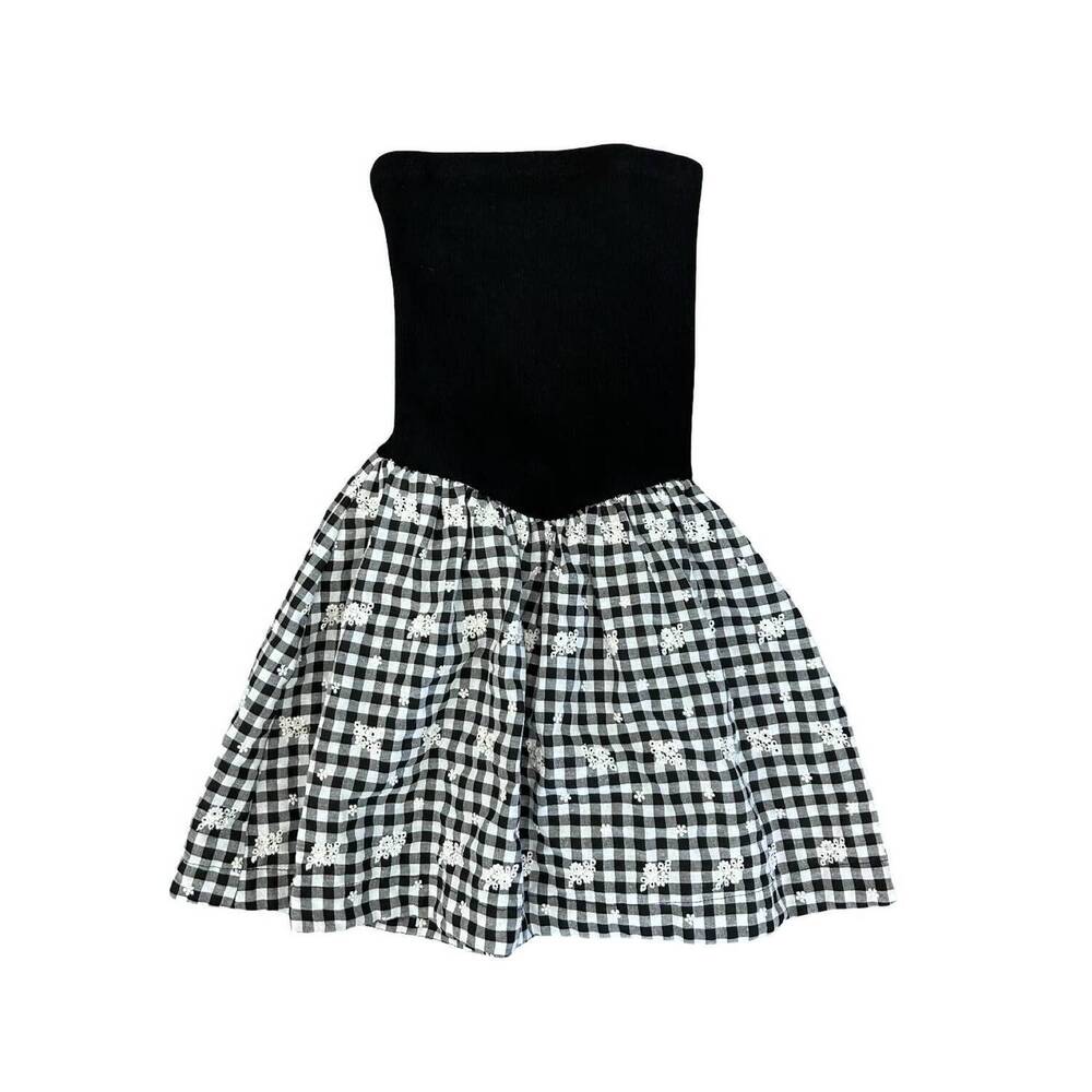 NEW FLOWERS BY ZOE girl's strapless gingham dress in black and white